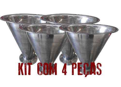 Kit 4 Cone Corneta De Flange Jarrão Oval De Alumínio Polido