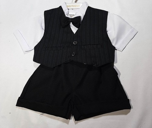 Conjunto Social Terno Bebe Menino Batizado Preto Smoking