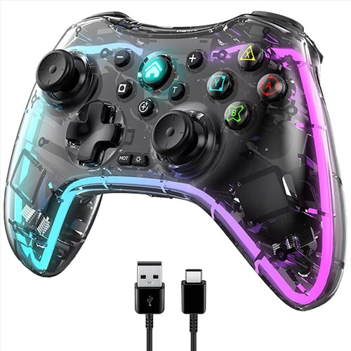 Control Inalámbrico Gamepad Para Switch/pc Transparente Rgb