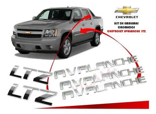 Kit De Emblemas Chevrolet Avalanche Ltz 2002-2013 Cromados