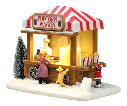 \ Mini Escena Navideña Resina Nieve Led Palomitas De Maíz