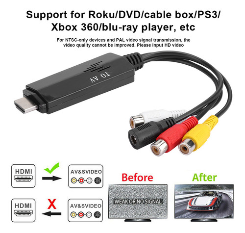 /.. Cable Adaptador De Convertidor Hdmi A Av Rca 1080p Hd,