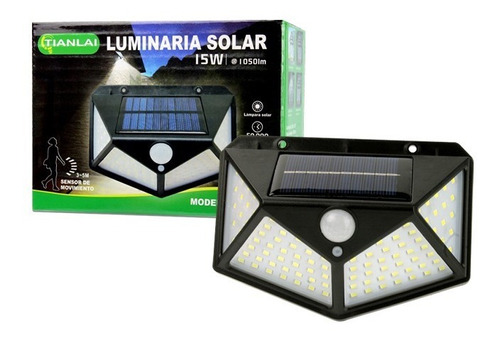 Lampara Solar 100 Leds Sensor Movimiento Exterior Ip65 8hrs Color Negro