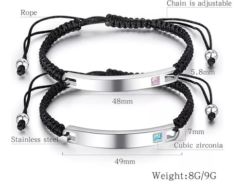 Pulseras Trenzadas Para Parejas Ajustables Inoxidable 2pzs