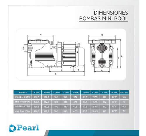 Bomba Pileta Autocebante Pearl Mini Pool 75m 0.75 Hp