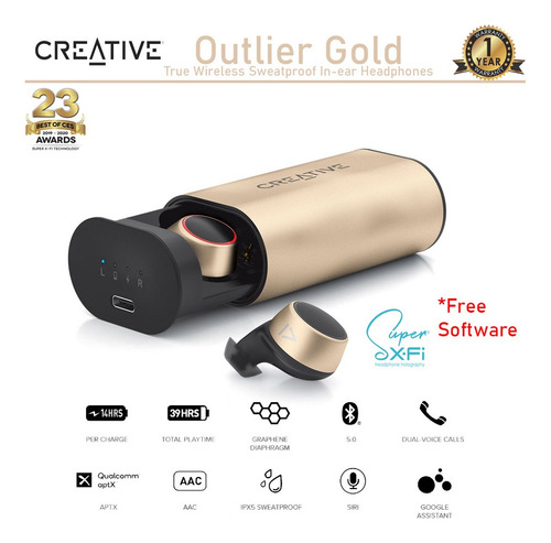 Audifonos Inalambricos Bluetooth Creative Outlier Gold 39hrs