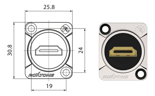 Imagen 4 de 7 de Ficha Hdmi Hembra Metalica Para Chasis - Roxtone Rah14d