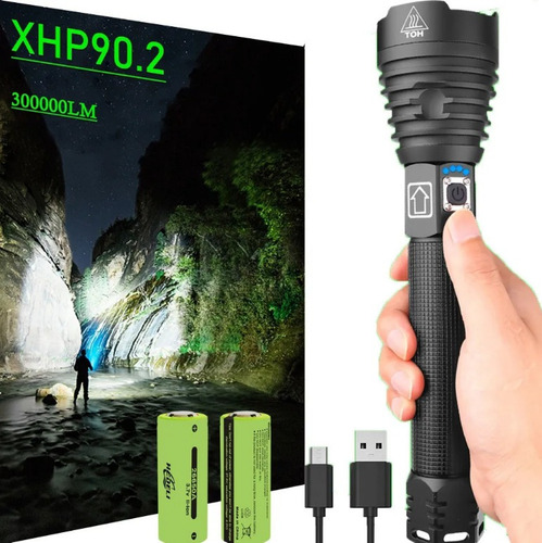 Xhp90 Más Potente Linterna Led Caza + Batería 18650