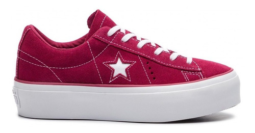 Zapatillas Converse One Star Bordo Plataforma Cuero Descarne