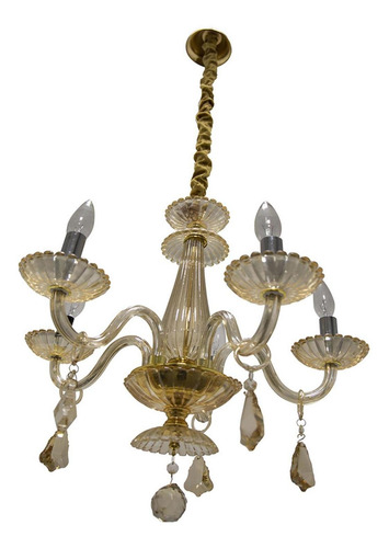 Imagen 5 de 8 de Candil Cristal Vintage Clásico Ámbar E12 40w 5 Luces