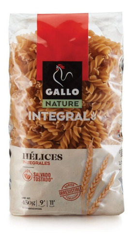 Pasta Integral Helices Gallo Gourmet Bolsa 450 Gramos