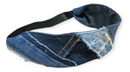 Vincha De Diseño Para El Pelo Tela Lgbt Upcycling Patchwork Jeans Azul