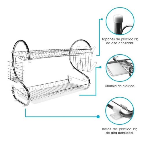Imagen 5 de 5 de Escurridor De Platos Trastes 2 Niveles Grande Acero Inoxidab
