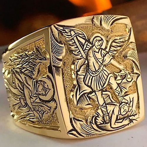 Anillo De Lujo De Oro Amarillo Para Hombres, Corona, León, E