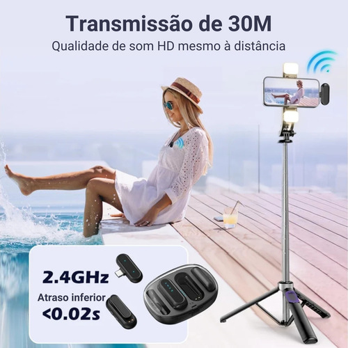 Microfone De Lapela Sem Fio Duplo Tipo-c E iPhone Som Profissional Com Modo Compartilhado Ou Independente Para Gravações Vídeos E Lives Com Áudio Limpo E Cancelamento De Ruído Plug Play Bateria Longa