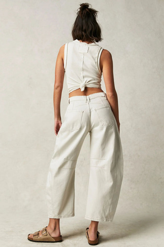 Pantalones De Mezclilla Dama Blanco Elástico Recto Suelto