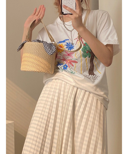 Bolso Bandolera De Tejido Liso Con Forma De Cubo De Paja