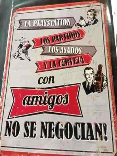 Cartel Chapa Vintage Barbacoa Boliche Amigos 20 X 30