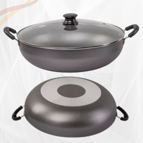 Panela Frigideira Antiaderente Wok 28cm Tampa Vidro Teflon Cor Grafite