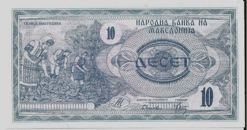 Fk Billete Macedonia 10 Dinares 1992 Primero Sin Circular 