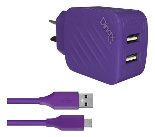 Cargador Con Cable Tipo C Carga Rapida 2 Entradas Usb Color Violeta