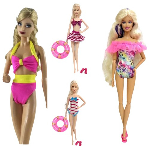 Barbie Ropa Playa Set 4 Conjuntos Trajes De Baño+ Accesorios