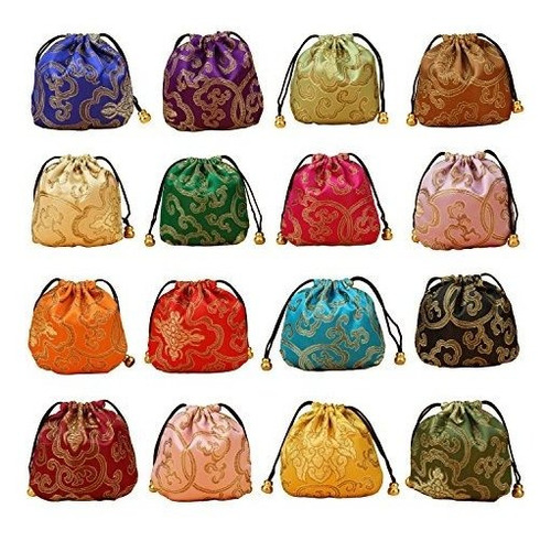 32pcs Seda Brocade Bolsa De Joyería Bolso Cordón Moneda Cart