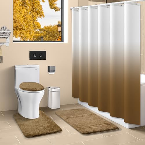 Juego De Cortina De Baño De 4 Piezas Con Cortina De Baño Y A