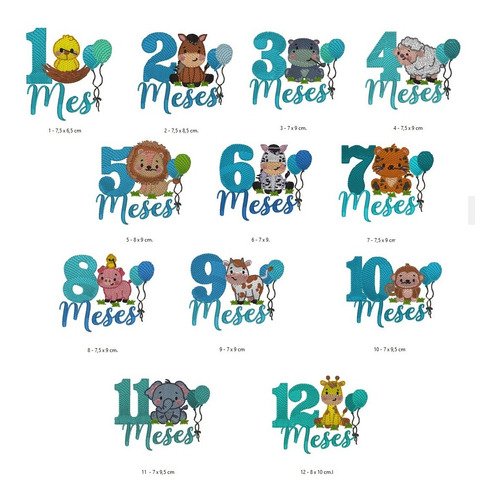 12 Matrices P/ Maquinas De Bordar Meses Infantiles / Safari