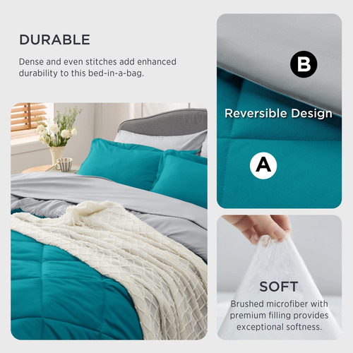 Juego De Edredon Y Ropa De Cama Tamaño Queen Acqua Y Gris