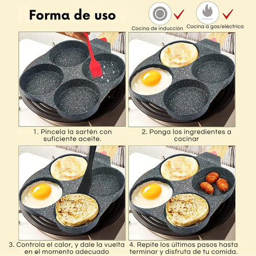 Sartén 4 En 1 Roca Volcánica Acero Antiadherente Inducción Circulos