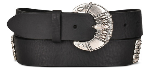 Cinturón Cuadra Casual Dama En Piel Genuina Negro Diseño de la tela Liso Talla 39