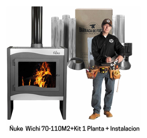 Imagen 1 de 7 de Estufa Calefactor A Leña Ñuke Wichi 70 + Kit + Instalación