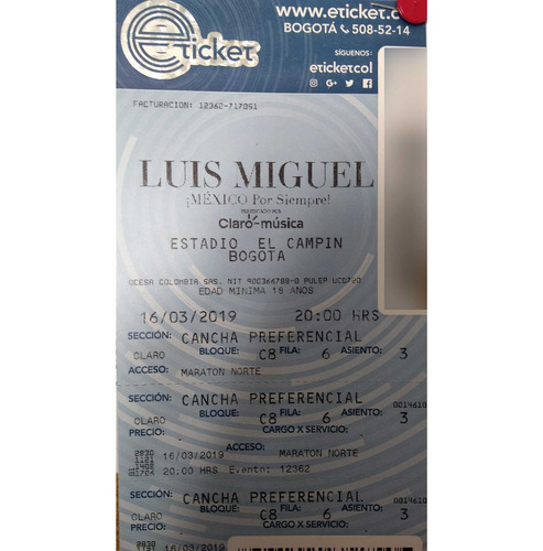 Boletas Concierto Luis Miguel Marzo 16 Marzo 2019 El Campin