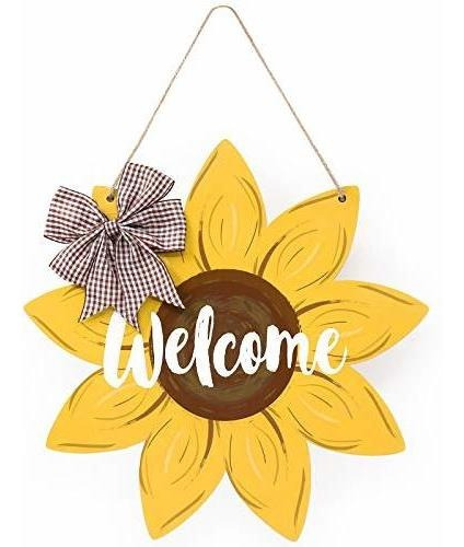 Señales - Sunflower Welcome Wood Door Hanger 12 Inch Large W