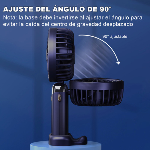 Usb Ventilador De Mano Portatil Pequeño Recargable Portátil Base Y Mano 5 Velocidades Con Pantalla