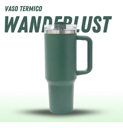 Vaso Térmico Wanderlust Color Verde Con Bombilla 1200ml Acero Inoxidable Aislado Doble Capa Tapa Hermética Estilo Moderno Ideal Para Mate Café Jugos Viajes Trabajo Uso Diario