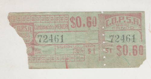 Antiguo Boleto Omnibus Empresa Copsa Valor $ 0.60 Vintage