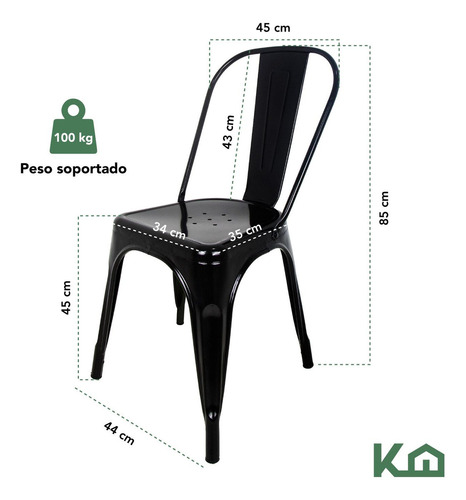 Silla Tolix Set De 2 Piezas Acero Galvanizado Comedor Restaurante Exterior Color Negro Kingshouse