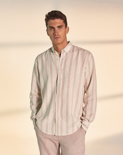 Imagen 2 de 9 de Camisa Tamarit, Hombre, Lino, Classic Fit, Rayas, Equus