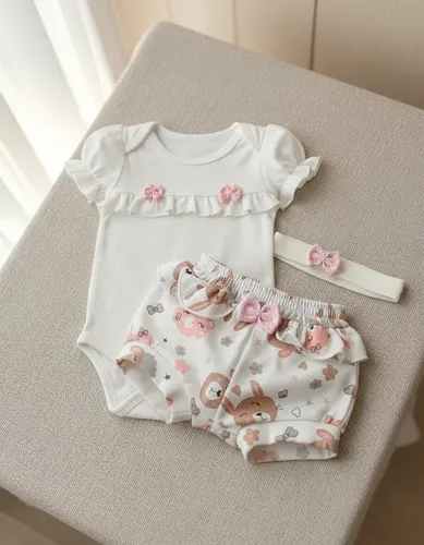 Conjunto Bebê Menina Verão Body Com Shorts + Faixinha Lola