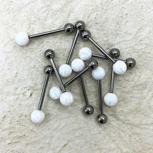 Imagen 2 de 2 de Piercing Barbell Lengua Opal Blanco Piercing Argentina ®