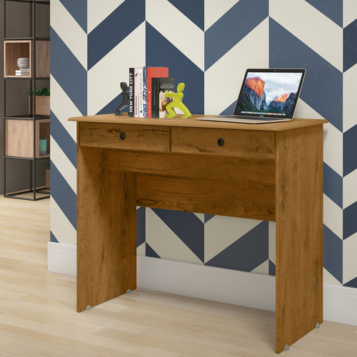 Imagem 2 de 2 de Mesa De Estudo Escrivaninha Home Office 2 Gavetas - Freijó