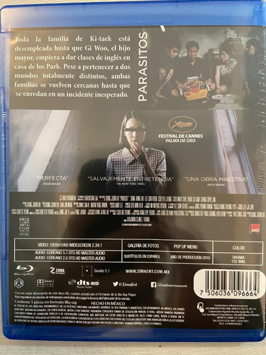 Imagen 2 de 3 de Blu-ray Parasite / Parasitos / De Bong Joon Ho