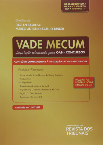 Conteúdo Complementar Vade Mecum Oab, De Darlan Barroso. Editora Revista Dos Tribunais, Capa Dura Em Português