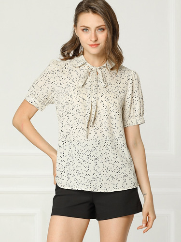 Blusa De Puntos Retro De Gasa Con Cuello Peter Pan Pajarita