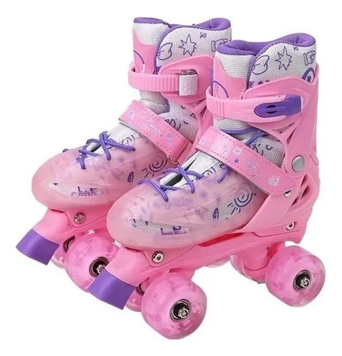 Patins Infantiv Rosa Quad Ajustável + Rodas Led - Envio Full