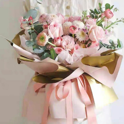 Papel Coreano Bopp Flores Diseño Cara Dorada X20u 3055 Turquesa Dorado
