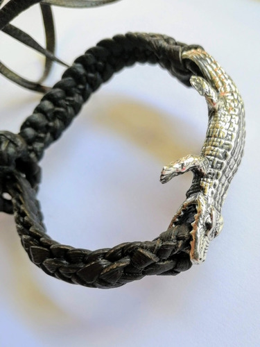 Pulsera Cocodrilo Plata Artesanal S925 Piel Simb Poder Fuerz