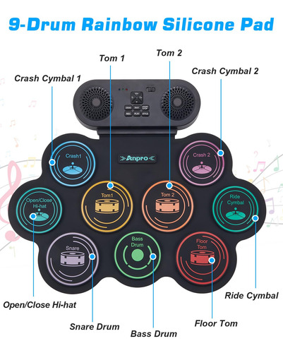 Juego De Batería Eléctrica Anpro Modelo 9 Almohadillas Con A 9 Drum Pad Con Altavoces Estéreo Duales